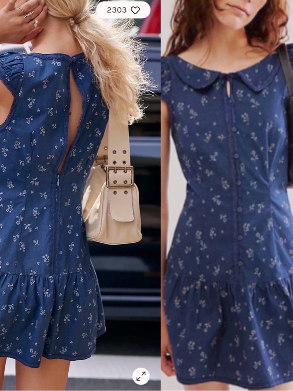 NEW FREE PEOPLE BLUE BEASLEY DROP WAIST MINI DRESS SZ Small.